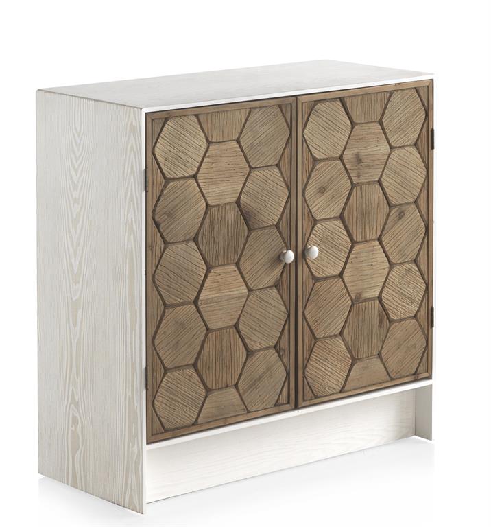 Commode 2 portes en frêne blanc patiné