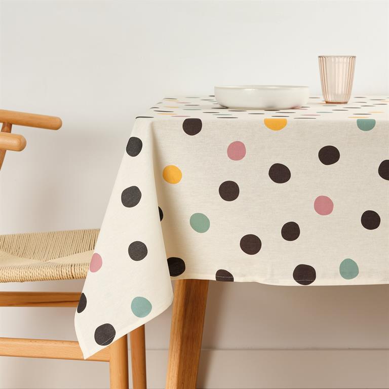 Nappe anti-taches en coton á points multicolores 200x180