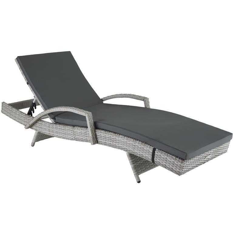 Bain de soleil rotin cadre aluminium réglable 5 positions gris clair
