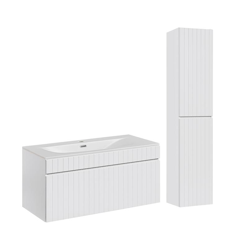 Ensemble meuble vasque encastrée colonne stratifiés blanc