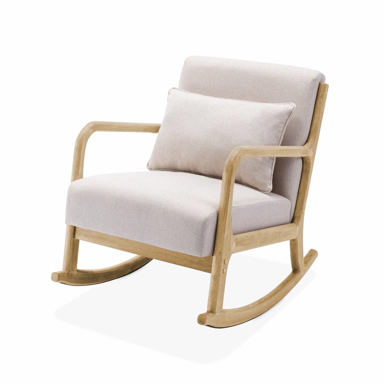 Rocking chair design tissu beige et bois - lorens rocking