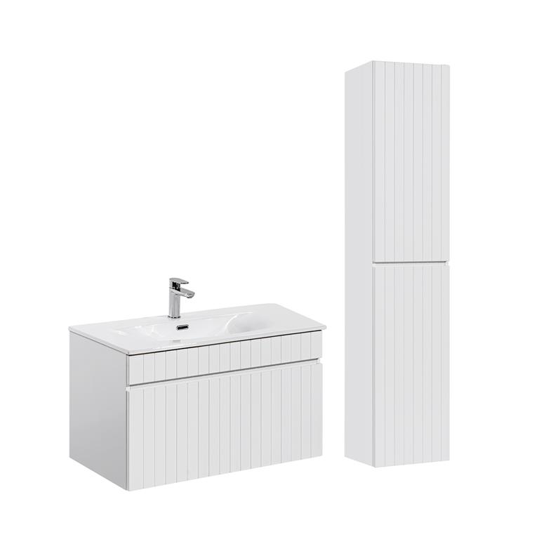 Ensemble meuble vasque encastrée colonne stratifiés blanc