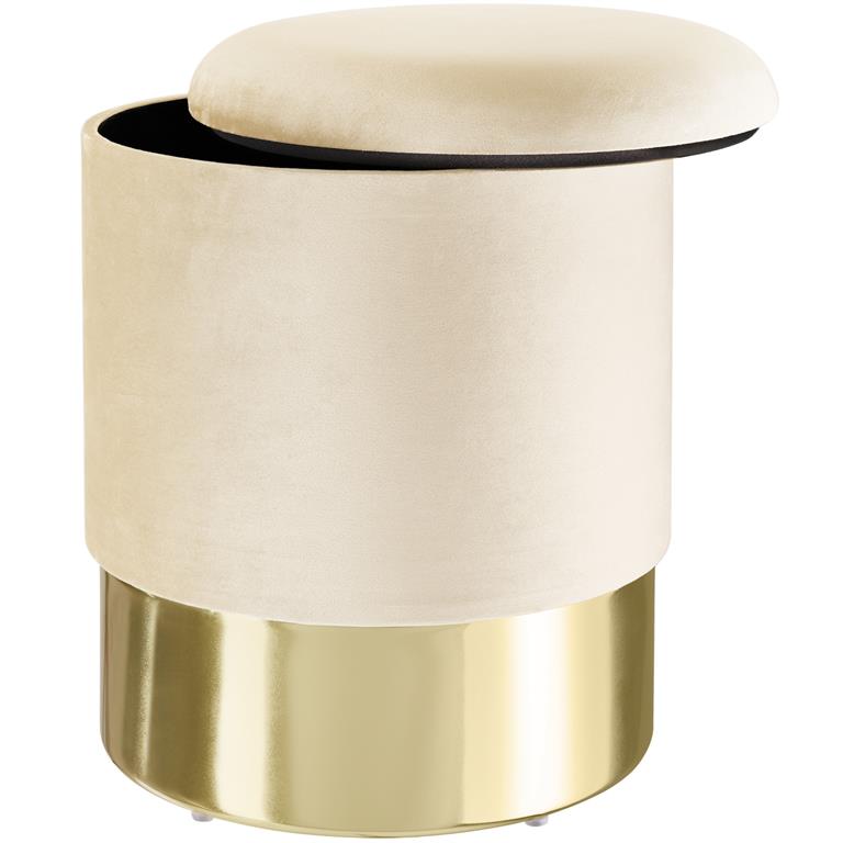 Banc Tabouret Coffre de rangement Rond aspect Velours crème