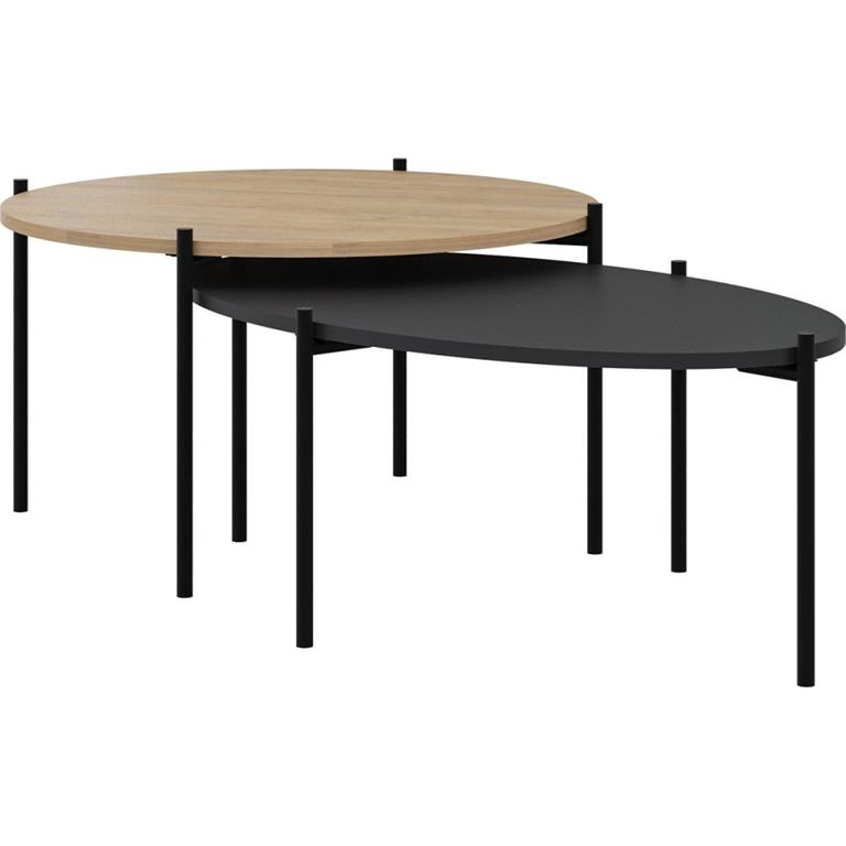 Lot de 2 tables basses gigognes effet chêne et noir