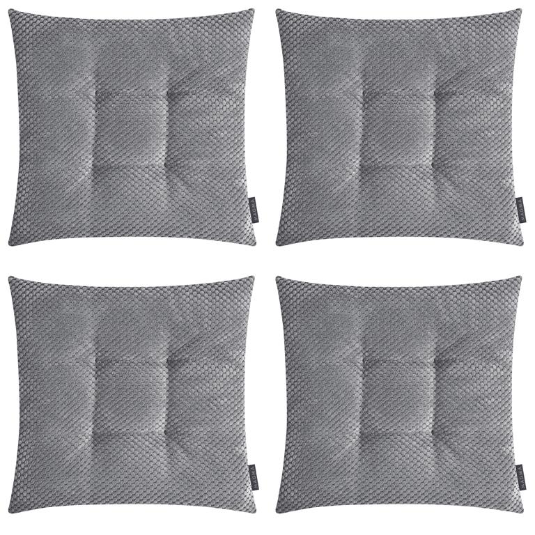 Galettes de chaise velours carrées grises-lot de 4-35x35x4