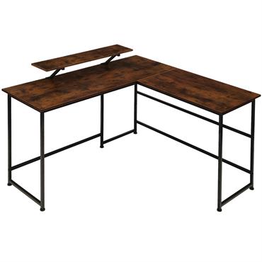 Bureau Style industriel avec Fixation moniteur coulissant bois foncé