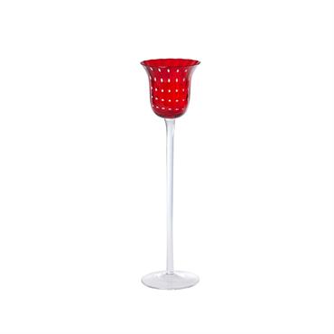 Photophore décoratif en verre soufflé rouge H30