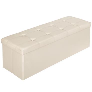 Banc Tabouret Coffre de rangement Pliable en cuir synthétique beige