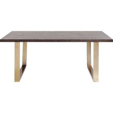 Cette table s'inscrit dans une esthétique rétro avec son plateau brun verni souligné par deux pieds en acier doré. La collection Osaka inclut également une console, un bureau, une table ...