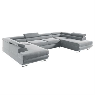 Canapé panoramique 5 places convertible tissu gris