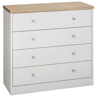Cette commode avec tiroirs est conçue dans un style moderne. Le corps et les façades sont fabriqués à partir de matériaux en bois certifiés FSC®. Le grain et la structure ...