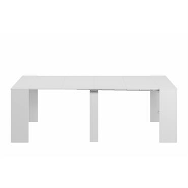 Table console à rallonge effet bois blanc brillant 90x51 cm