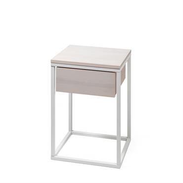 Table de chevet en bouleau et métal blanc