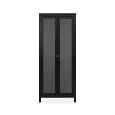 Armoire 2 portes noir et effet bois et métal - L80