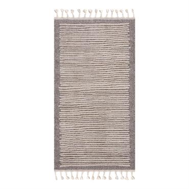 Tapis scandinave à franges tressées mocca et crème 80x300cm