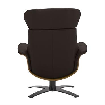 Fauteuil de relaxation en cuir marron et bois chêne naturel