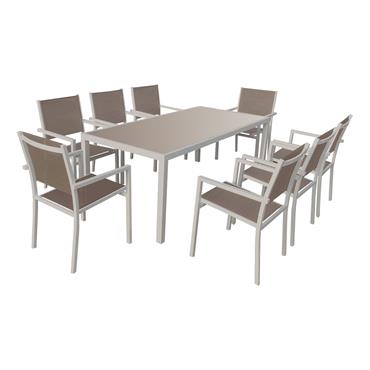 Le salon de jardin BARI est un très bel ensemble composé d'une table et de 8 chaises. Ses couleurs modernes et son design épuré en font un salon très moderne. ...