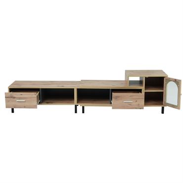 Meuble TV extensible aspect bois - 4 compartiments, 2 tiroirs, porte vitrée, longueur variable 200-278cm QUVRUX Bienvenue dans notre meuble TV flexible au look imitation bois. Avec quatre compartiments spacieux, ...