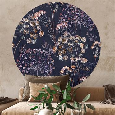 Papier Peint fresque fleurs champêtre vintage aquarelle foncé 60x60cm