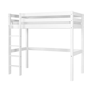 Pack lit mezzanine avec matelas bois massif blanc 90x190 cm