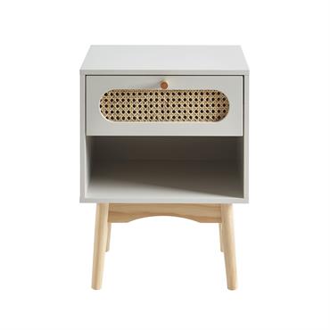 Table de chevet  gris perle et cannage rotin 40cm