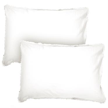 Set de 2 taies d’oreiller unies finition à franges Blanc 50x70cm