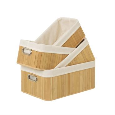 Set de 4 paniers de rangement pour salle de bain bambou - 41x28x18cm