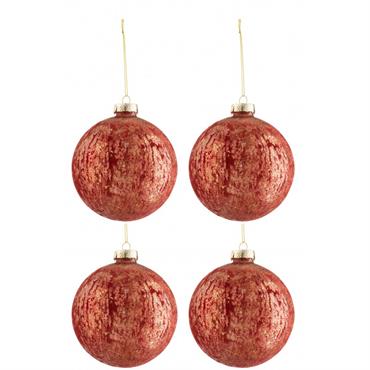 Boite de 4 boules de Noël en verre Bordeaux 12x12x12 cm