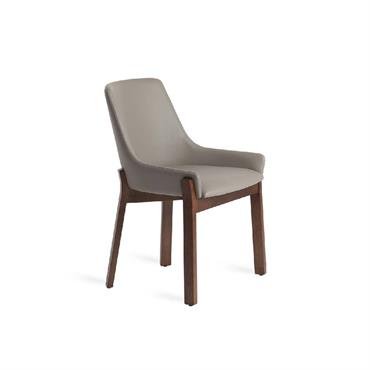 Chaise en simili cuir vison et effet bois noyer