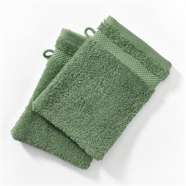 Lot de 2 gants de toilette 15x21 vert tilleul en coton 500 g/m²