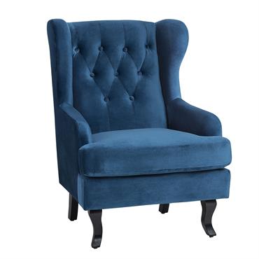 Fauteuil à oreilles velours bleu foncé