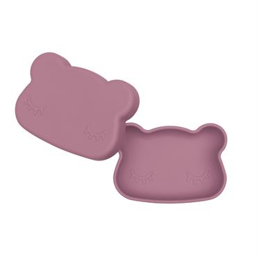 Boîte à goûter en silicone ours  Vieux rose
