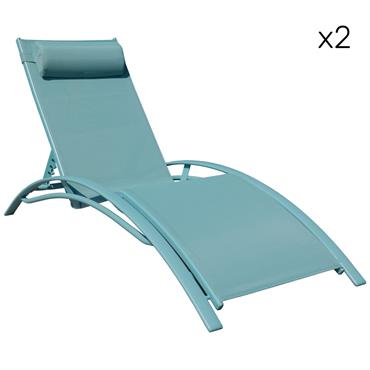 Lot de 2 transat en textilène bleu clair et structure bleu clair