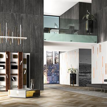 Mobilier design table luminaire bibliothèque parement murale....  Domozoom