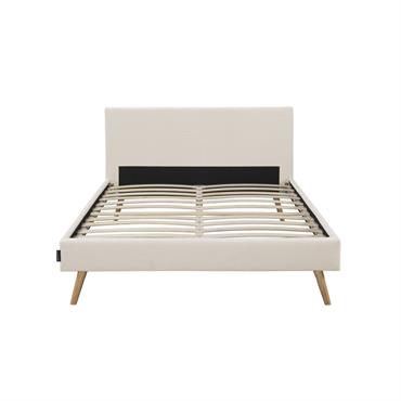 Cadre de lit scandinave en velours côtelé avec pieds bois - 140x190cm