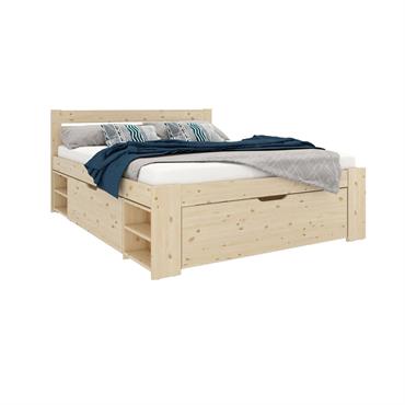 Lit rangement en bois massif naturel 140 x 190 cm
