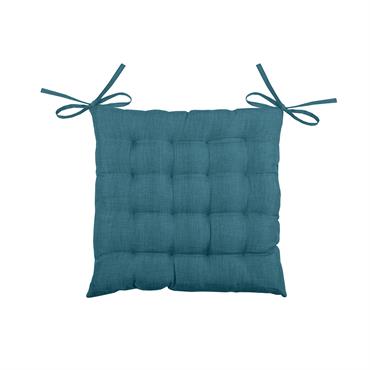 Galette de chaise unie en 16 points polyester turquoise 40 x 40 cm