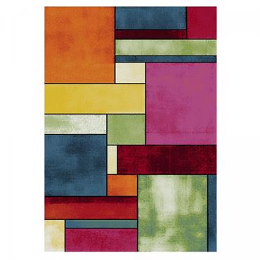 Tapis salon tissé motif géométrique doux et soyeux multicolore 200x290
