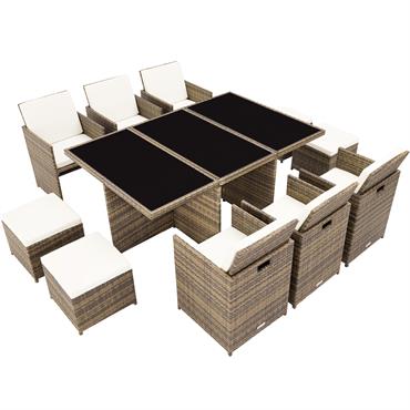 Salon de jardin anti UV 2 sets de housses pliable marron naturel