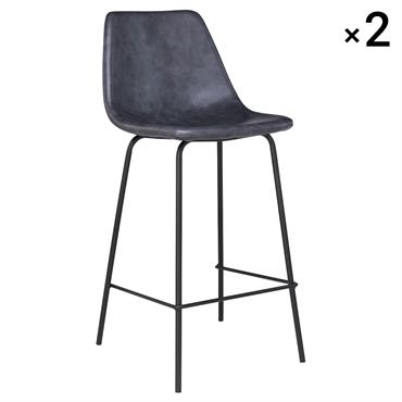 Lot de 2 tabourets de bar vintage 65cm en simili cuir gris
