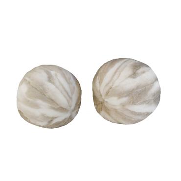 Coussin balle en fausse fourrure beige et blanche