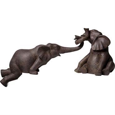 Statuette éléphants en polyrésine marron 