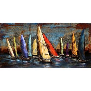 Tableau relief en métal régate 150x60