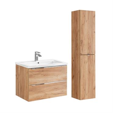 Ensemble meuble vasque encastrée colonne stratifiés beige