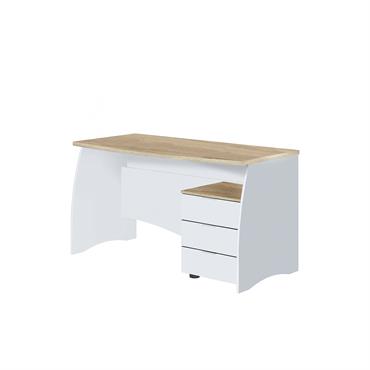 Bureau avec 3 tiroirs effet bois blanc et chêne