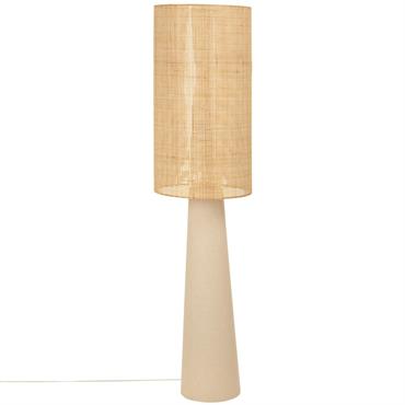Lampadaire beige et abat-jour en rotin H140