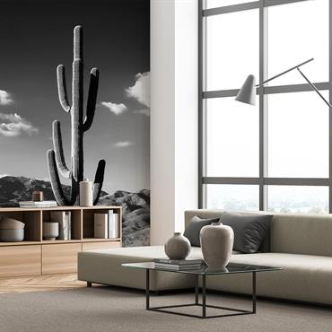 Papier peint jungle cactus desert noir et blanc 156x270cm