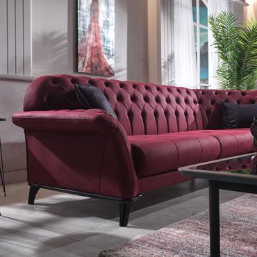 Un ensemble de canapé chesterfield en velours marron raffiné et tendance pour sublimer votre salon avec style et confort.  Domozoom