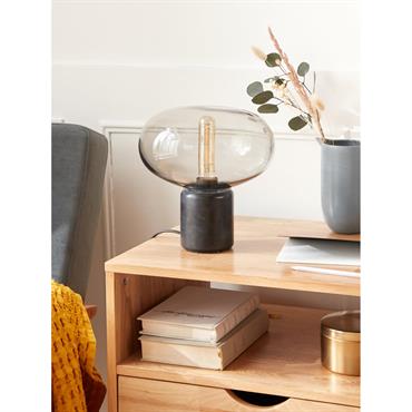 Lampe globe verre et marbre noir