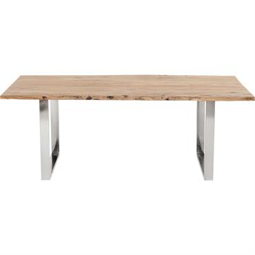 Table à manger 8 personnes en acacia brut et acier chromé L180